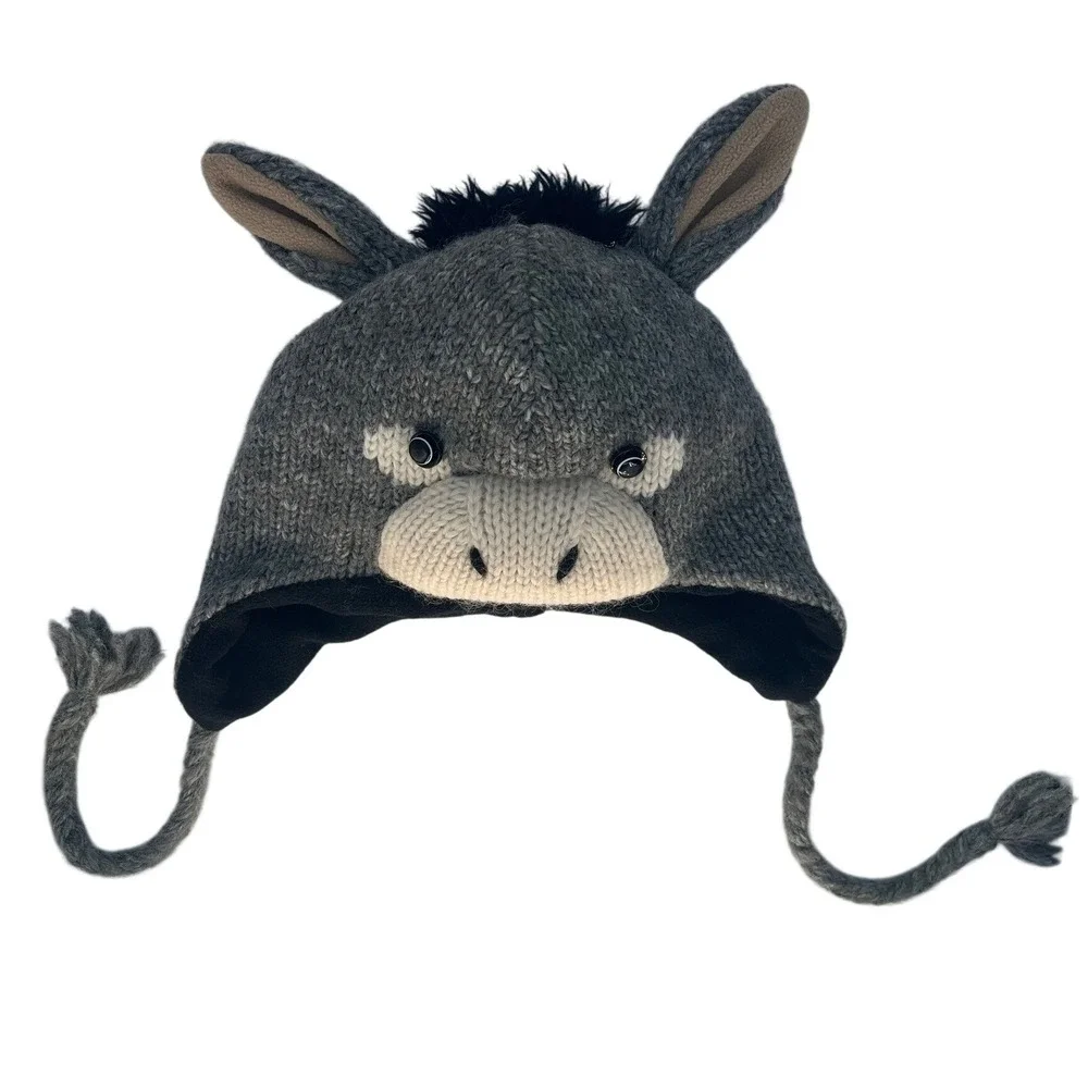 Delux Knit Donkey Hat Tassel Ear Flaps Winter Warm Beanie Nepal Wool Eeyore Mule